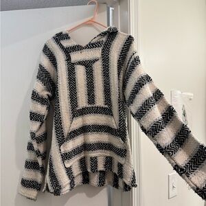 Cozy Black and Cream Striped Sweater - drug rug